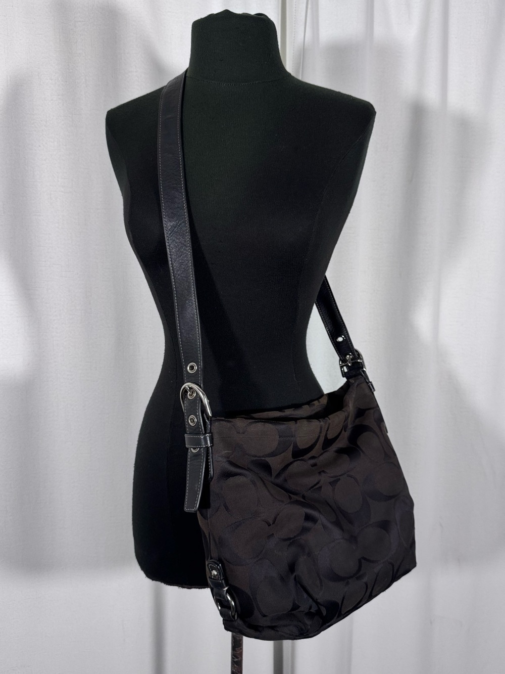 Vintage Coach Black Signature Duffle Crossbody Bag